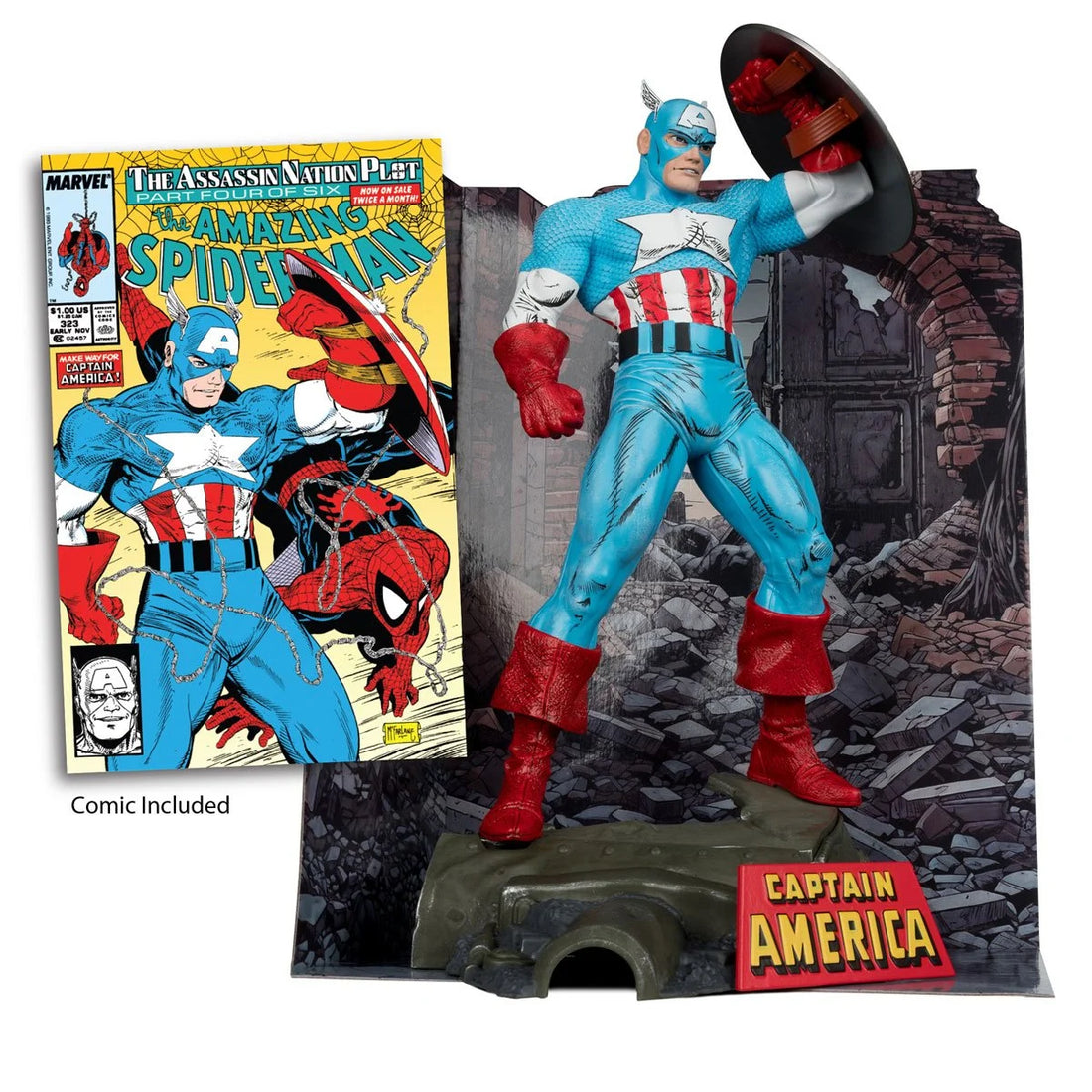 Marvel Wave 1 1:6 Scale Posed Figure with Scene and Comic Case - Captain America from Amazing Spider-Man 