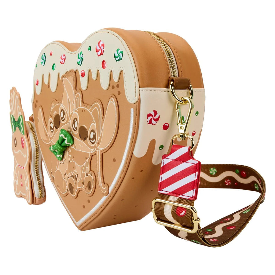 Lilo & Stitch Angel and Stitch Gingerbread Heart Crossbody Bag