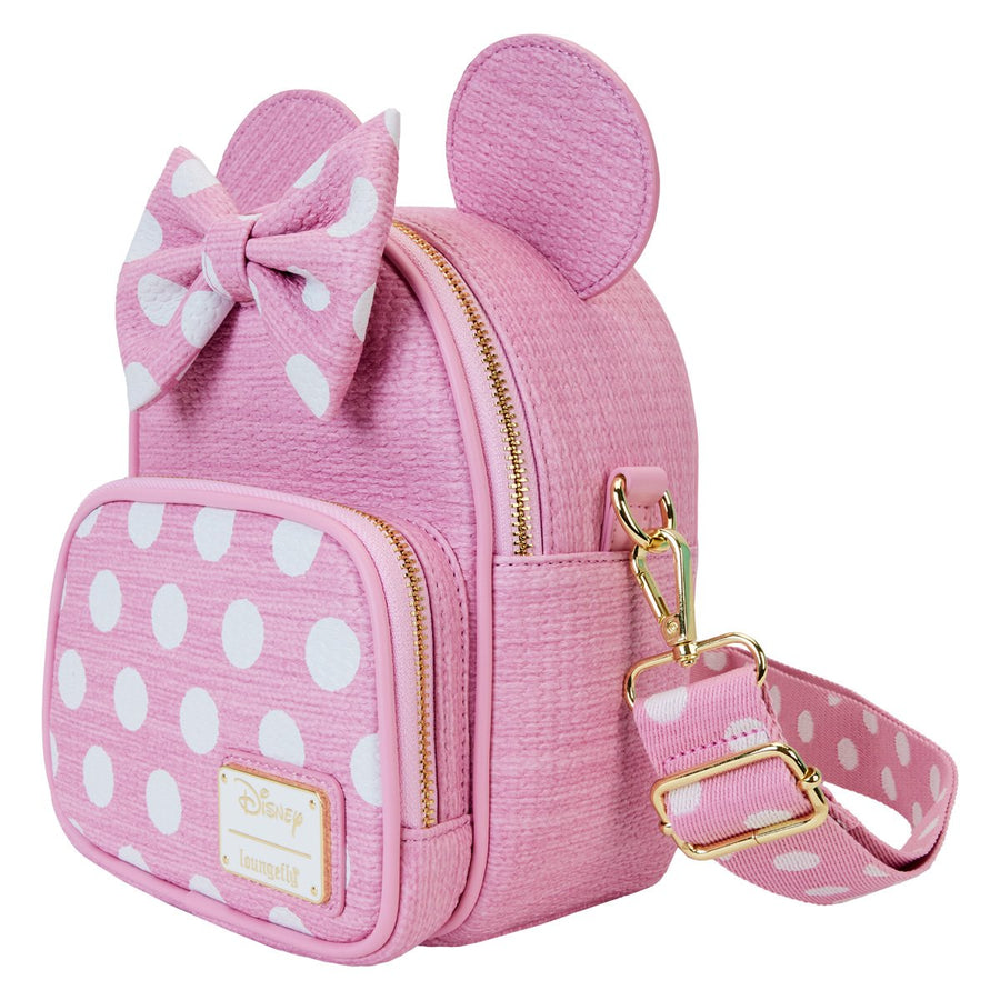 Minnie Mouse Pink Polka Dot Straw Mini Convertible Bag